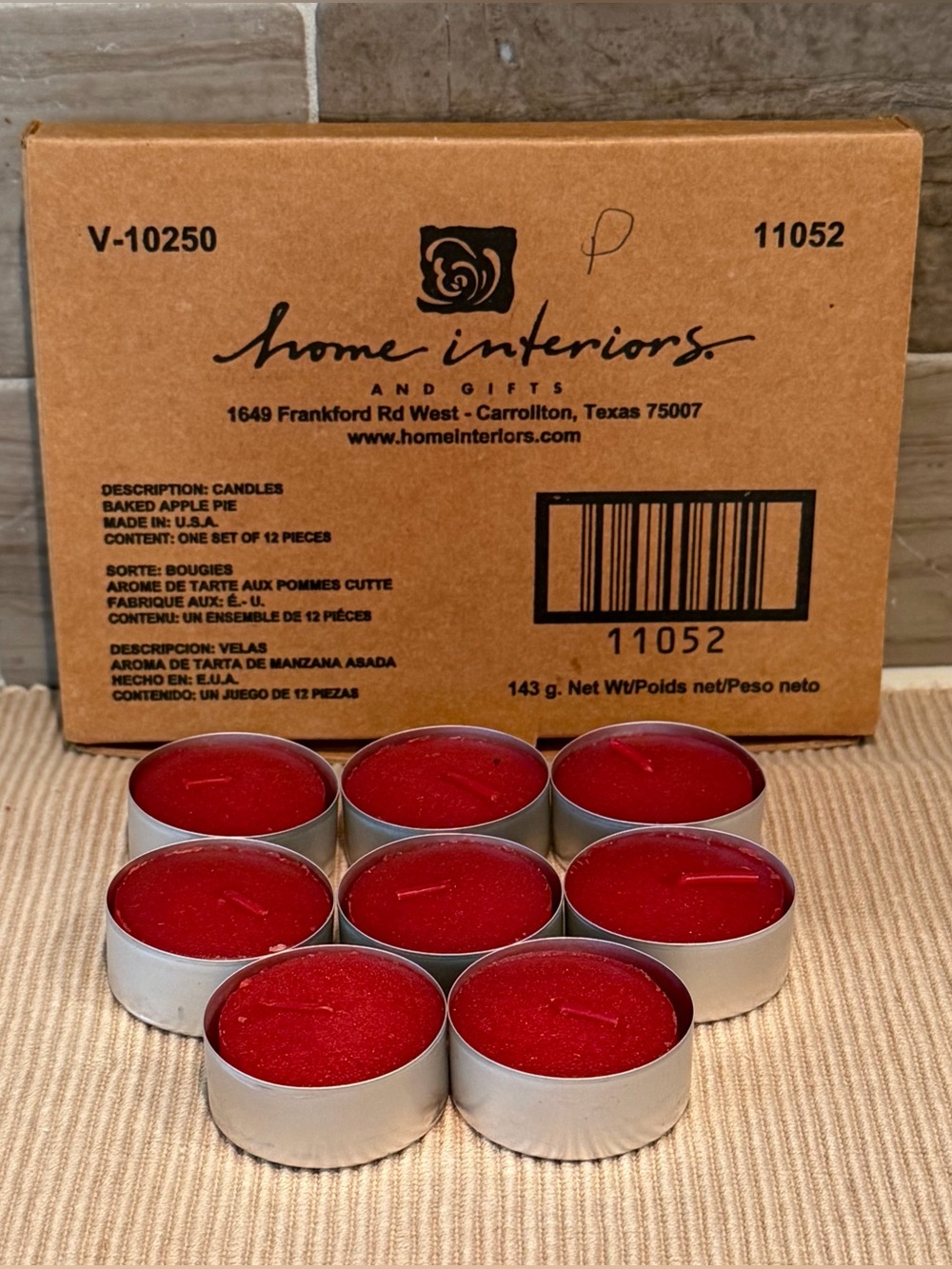 Vintage Home Interiors Red Baked Apple Pie Tealight Candles Set of 8 NOS